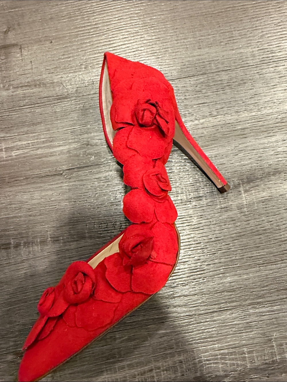 Jessica Simpson Red Floral Suede Pointed Pumps - Picture 3 of 6